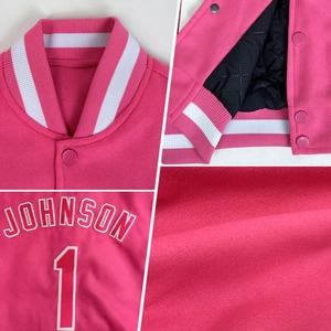 Custom Pink <b>White</b> Varsity Letterman <b>Jacket</b> Wholesale Two Tone Full Snap Bomber Unisex College Team Fashion Streetwear Coat - Product Image 5