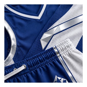 Ensemble d'uniformes de basket-ball bleu et blanc, impression par sublimation, polyester respirant, vêtements de sport unisexes pour adultes - Product Image 6