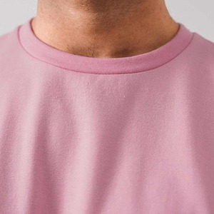 T-shirt décontracté rose en coton à manches courtes et col rond pour homme, grande taille, couleur unie, tricot jersey, teint uni - Product Image 4