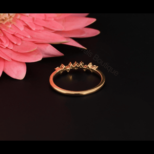Dainty Diamond Curved <b>Ring</b> 0.23 Ct Natural Diamonds Crown Wedding Band Minimal <b>Stacking</b> <b>Ring</b> - Product Image 2