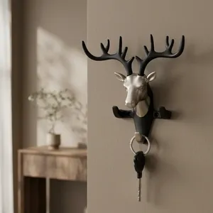 Black Creative Antler Zinc Metal Multifunctional Wall Mount Home Decoration Hook for Key and <b>Towel</b> Organizer - Product Image 4