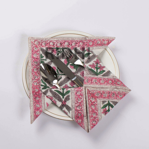 Serviettes de table en coton 100% imprimées à la main en Inde, motif floral, rose vif, de haute qualité, pour dîner, vente en gros - Ridhi - Product Image 1