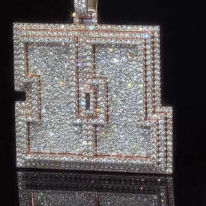 Pendentif rectangulaire géométrique de luxe serti de moissanite blanche, bijoux hip-hop, collier bling-bling - Product Image 1