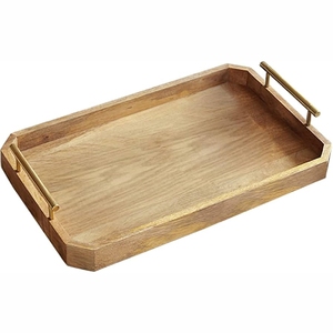 Plateau de service en bois de luxe avec poignées en métal doré, plateau rectangulaire pour café, thé, nourriture, décoration de la maison, plateaux décoratifs - Product Image 1