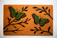 Tapis d'entrée en fibre de coco imprimé CocoFlutter avec motif papillon et support en PVC, en coco naturel, design personnalisé