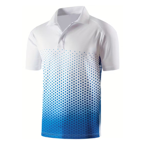 Men's White Blue Gradient Polo Shirt Short Sleeve Quick Dry Sporty Sublimation Print Golf Top - Product Image 1