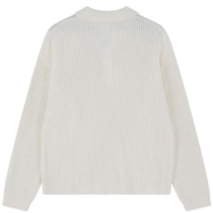 Men Heavy Washed Rib Knit Polo Sweater <b>Neutral</b> Long Sleeve Soft Textured Pullover Casual Winter Top Cotton Blend OEM - Product Image 2