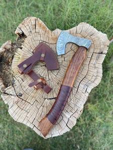 Haches de Damas forgées à la main, style Viking, avec manches en bois et cuir, pour la coupe – Meilleures Offres - Product Image 2