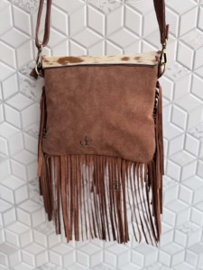 <b>Bohemian</b> Women's <b>Hair</b> on Hide Leather Fringe Handbag Tooled Leather Cowhide Turquoise Stone Cross Body Purse Stylish Sling Gifts - Product Image 4