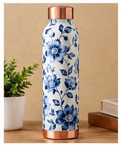Handmade Black Tropical Leaf Copper Water Bottle Copper <b>Insulated</b> Eco Friendly Travel <b>Flask</b> - Product Image 2