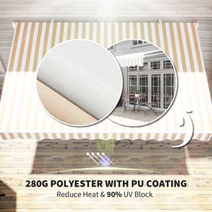 Toldo Retráctil Resistente de 13x8 Pies con Rayas Beige, Cobertura Ajustable para Patio y Brazos Plegables para Toldos de Balcón - Product Image 5