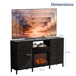 Mobile TV Industriale in Ferro e Legno da 18 Pollici con Luci RGB, 6 Cassetti in Tessuto e Console Multimediale Nera Goffrata Stile Rustico - Product Image 3