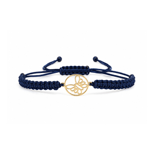 Pulsera de Macramé Azul Marino Chapada en Oro de 14K con Dije de Mariposa Floral, Diseño de Cordón Tejido Ajustable, Unisex, para Uso Diario - Product Image 1