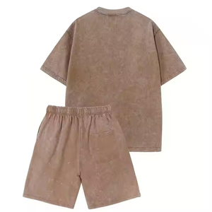 Ensemble short et t-shirt pour homme en coton/polyester, respirant, écologique, séchage rapide, effet délavé, été - Product Image 1