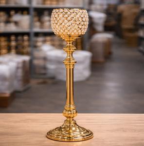 Support de bougie haut de gamme en cristal doré – Centre de table en métal pour mariage, événements et décoration intérieure - Product Image 1