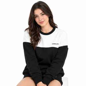 Sudadera de Mujer con Bloques de Color, Cuello Redondo, Corte Regular, Estampado de Letras en Blanco y Negro, Tejido de Algodón para Otoño - Product Image 4
