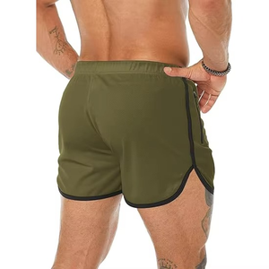 <b>Men's</b> Olive Green Quick Dry Athletic <b>Shorts</b> With <b>Zip</b> <b>Pocket</b> Elastic Waist Drawstring Casual Sport <b>Shorts</b> - Product Image 3