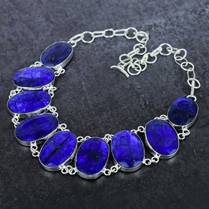 Collier unisexe de luxe en argent et saphir bleu, avec pierres précieuses ovales, chaîne à maillons, pour mariage et usage quotidien, magnifique - Product Image 2