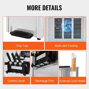 Gelatiera da banco commerciale 1850W 3-Flavor Soft service 2X5,5 l pannello LED cilindro in acciaio inossidabile Auto Clean - Product Image 6