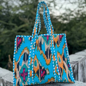 Bohemian Block Print Cotton Quilted Shoulder <b>Bag</b> Inner Pockets Durable Reusable Tote for Daily Life <b>Work</b> College - Product Image 1