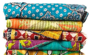 Vintage Reversible Kantha Printed Cotton <b>Throw</b> Blanket Handmade Eco-Friendly Indian Bedding Twin/Full Size Bedroom Use - Product Image 4
