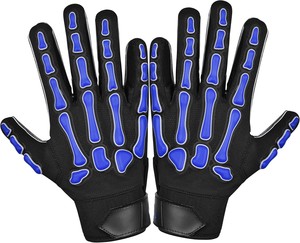 Gants complets noirs et bleus à imprimé squelette, antidérapants, unisexes, pour l'extérieur, toutes saisons, fermeture auto-agrippante, en polyester - Product Image 5