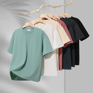 เสื้อยืดคอกลมทรงหลวมสำหรับผู้ชาย คุณภาพสูง ผ้าถักเนื้อหนัก 100% คอตตอน ทรงปกติ หรูหรา ไม่เป็นขุย 240 กรัม สไตล์สตรีทแวร์ - Product Image 1