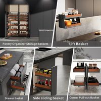 Cesta de Armazenamento de Cozinha Moderna de Instalação Fácil, Cesta Elevatória Hidráulica de Madeira com Dupla Abertura