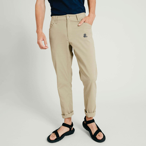 Men's Lightweight Cotton Oxford Trousers Mid Waist Casual Plain Dyed Breathable <b>Summer</b> <b>Pants</b> with Pockets Right Leg Logo - Product Image 1