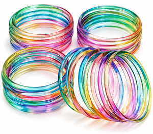 Conjunto de Brazaletes de Cristal con Efecto Arcoíris, Plateados, Apilables, para Mujer, para Bodas y Uso Diario - Product Image 1