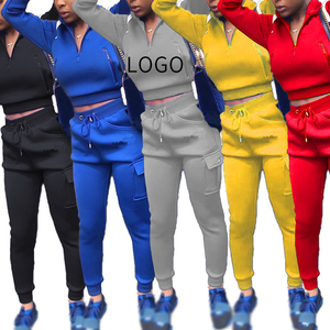 Conjunto de chándal de dos piezas de algodón polar para invierno, diseño personalizado, moda, sudadera lisa, chándales de mujer al por mayor - Product Image 6