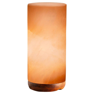 Lámpara cilíndrica tallada de sal rosa del Himalaya natural, luz nocturna de cristal de sal, lámpara de noche USB, decoración para el hogar, madera de acacia - Product Image 3
