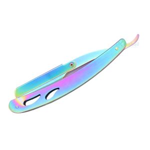 <b>Rainbow</b> Finish Stainless Steel Straight Razor Folding Precision Barber Shaving Tool for Professional Grooming Use - Product Image 1