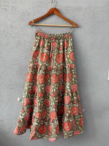 Embrace effortless elegance handcrafted floral tiered long <b>skirt</b> Indian aesthetics and everyday comfort - Product Image 4