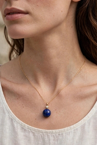 Collier Pendentif Minimaliste Personnalisé en Lapis Lazuli Naturel et Zircon, 16mm, en Laiton Plaqué Or, Argent ou Or Rose, Vente en Gros - Product Image 4