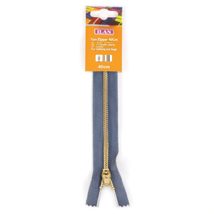 Cerniera Ilan 40 cm con denti in metallo dorato, tessuto denim per abbigliamento e borse - Product Image 1