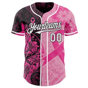 Maillot de baseball unisexe personnalisé, ruban rose, sensibilisation au cancer du sein, impression sublimée, uniforme d'équipe, 100% polyester respirant, manches courtes - Product Image 3