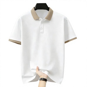 Men's Navy Blue Breathable Polyester/Cotton Jersey for Shirt Short Sleeve Knitted Solid Color Casual Button Down Collar Design - Product Image 1