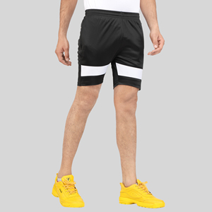 Black Solid Quick Dry Men's Gym Shorts Mid Waist Elastic Waist <b>Athletic</b> Training Shorts with Side Pocket Polyester/Cotton - Product Image 3