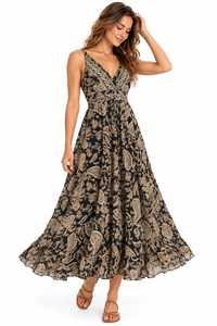 Wholesale Boho Paisley <b>Silk</b> Maxi <b>Dress</b> Women V Neck Backless A Line <b>Summer</b> Beach Vacation <b>Dress</b> - Product Image 2