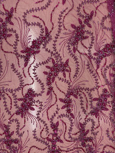 Última tela de encaje para vestido de novia 2026, color rosa fucsia y con cuentas plateadas, para fabricante de telas personalizadas hechas a mano para novias. - Product Image 5