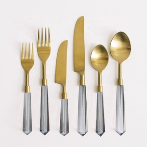 Juego de Cubiertos de Acero Inoxidable 304 de Alta Calidad, con Mango Acrílico Transparente Gris, Acabado Dorado Cepillado, Estilo Navideño, Gran Venta 2022 - Product Image 1