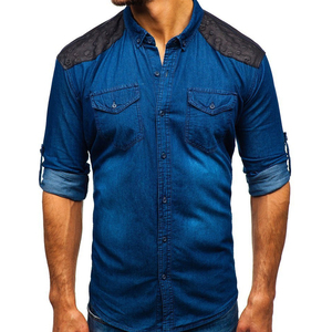 Chemise en jean pour homme, classique, manches longues, boutonnée, décontractée, pour le travail, en jean doux, poche poitrine, coutures durables, coupe classique - Product Image 1