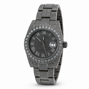 Reloj de Cuarzo para Hombre de Lujo, Alta Calidad, Negro, con Incrustaciones de Moissanita, Acero Inoxidable, Esfera Romana, con Indicador de Fecha - Product Image 5