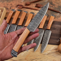 Couteaux de cuisine et de barbecue professionnels en acier Damas à lame pleine, faits à la main, manche en bois, ambidextres, finition brossée, tranchants comme des rasoirs