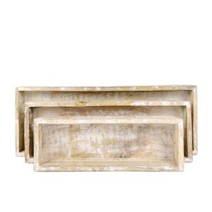 Venta caliente Bandeja de madera de acacia Juego de 3 tamaños Bandeja de servicio decorativa rectangular para el hogar y la cocina Almacenamiento y exhibición - Product Image 1