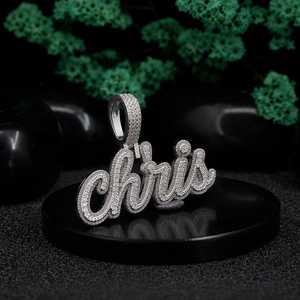 Pendentif personnalisé en argent sterling 925 avec diamant Moissanite, lettres en écriture cursive style Hip Hop, collier de luxe pour homme - Product Image 4