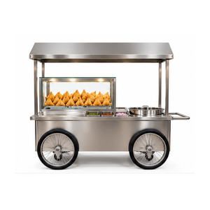 Chariot alimentaire à samosas en acier inoxydable à 3 roues avec vitrine en verre - Product Image 2