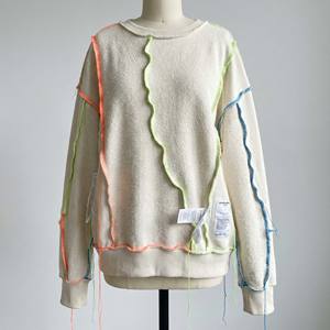 Deconstructed Women's Winter Autumn Sweatshirt Exposed Seam Pullover Streetwear <b>Raw</b> Edge Contrasting Neon Crewneck 100% Cotton - Product Image 5