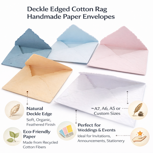 ซองจดหมายเชิญงานแต่งงานแบบหรูหรา ทำมือ ขอบกระดาษดิบ ทำจากกระดาษฝ้าย พร้อมพิมพ์แบบ Letterpress - Product Image 6